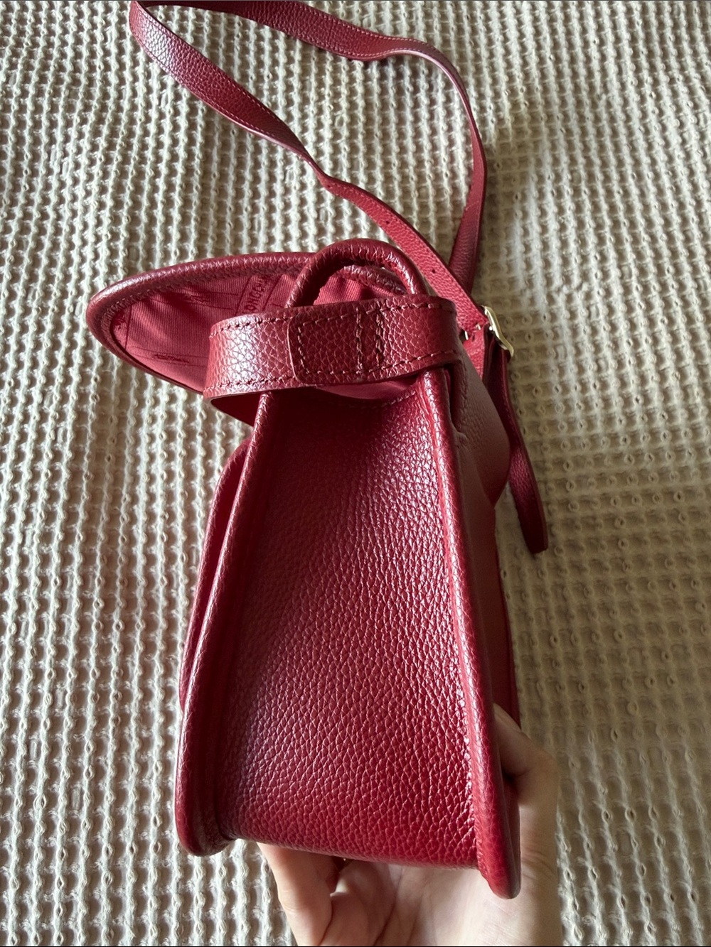 Longchamp Deep Red Pebbled Leather Crossbody Bag - Picture 7 of 10